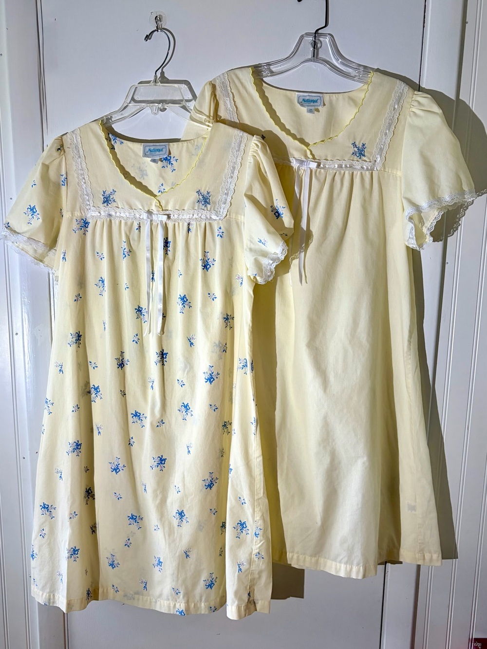 VTG National Yellow Blue Floral Nightgown Set 2 pc Matching Cottagecore Coquette